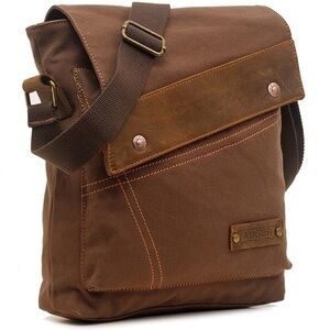 Augur Crossbody Messenger Coffee Brown Leather Canvas Shoulder Bag